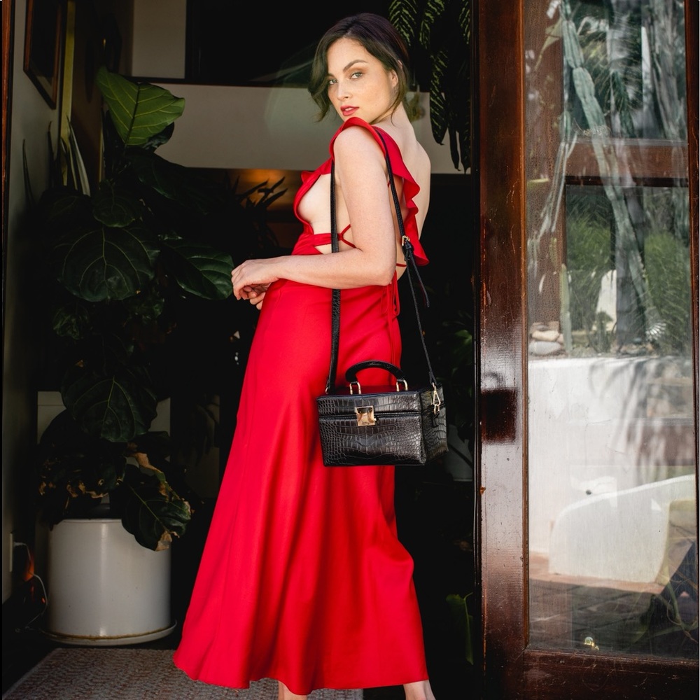 Red Ruffle Best Satin Dress